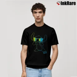 Men’s Disney Lilo And Stitch Cool Neon Outline Classic T-Shirt in black | Soft, Breathable Everyday Wear
