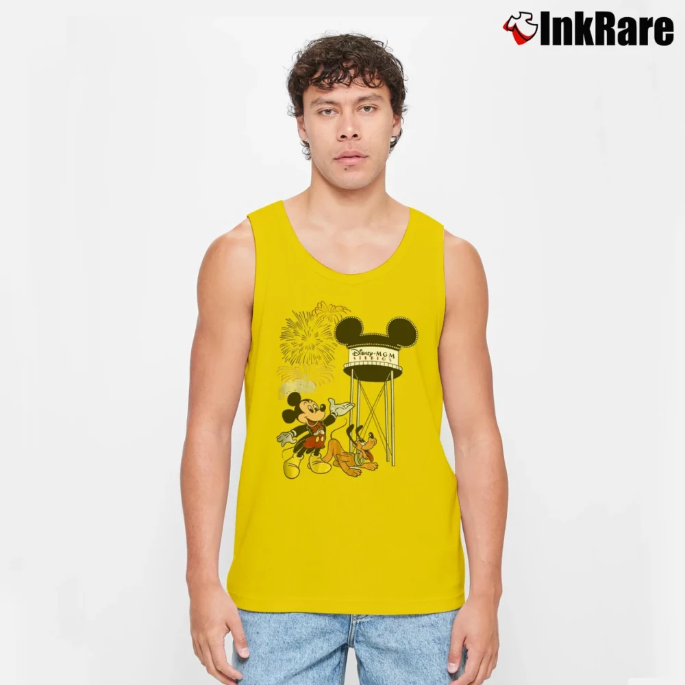 Men’s Disney MGM Mickey Pluto Graphic Tank Top in yellow | Breathable, Active-Friendly Design
