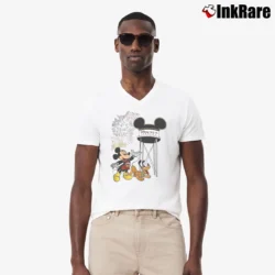 Men’s Disney MGM Mickey Pluto Graphic V-Neck Tee in white | Sharp, Breathable, Everyday Staple