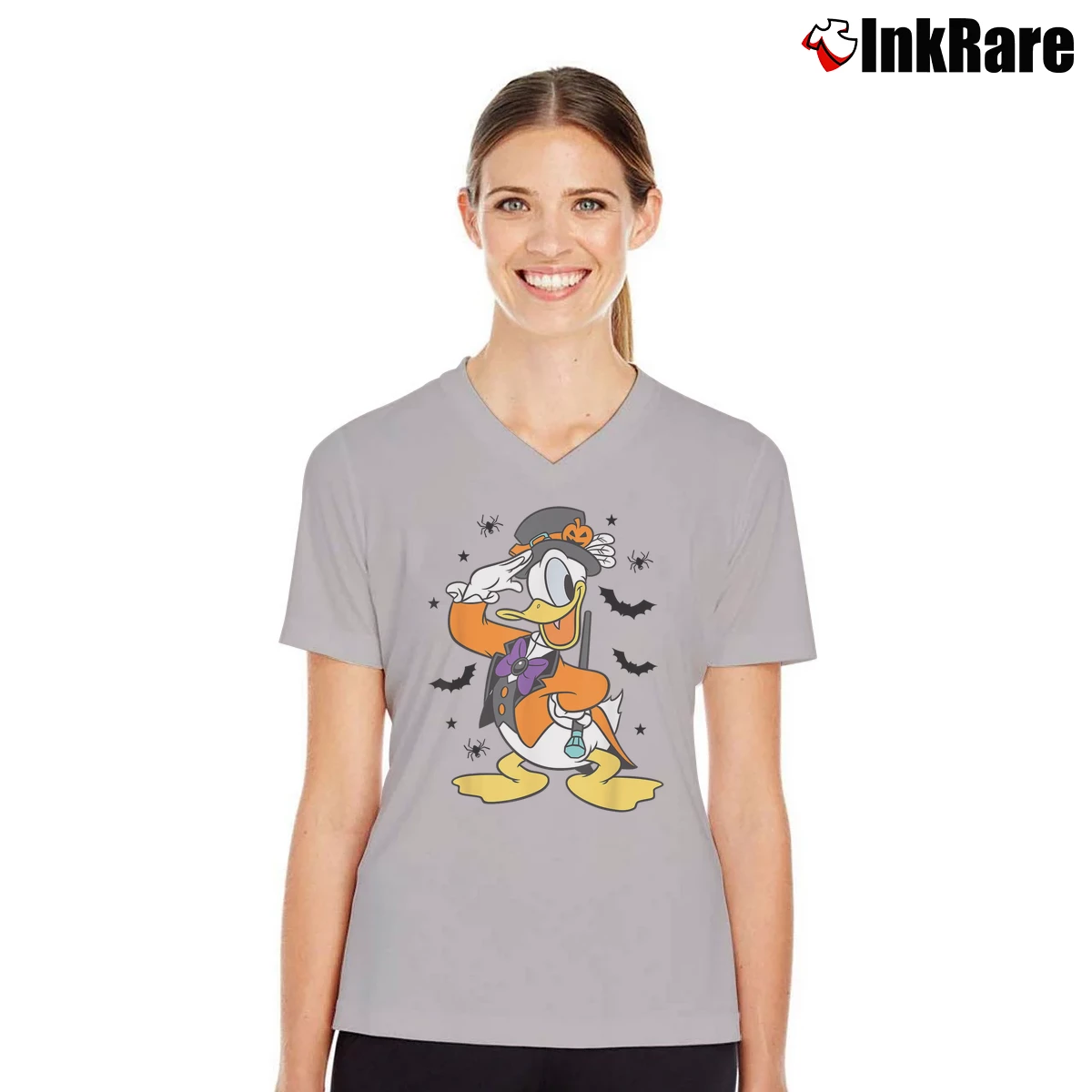 Women’s Disney Mickey And Friends Donald Duck Halloween Costume V-Neck Tee in sport grey | Chic Neckline, Soft Texture