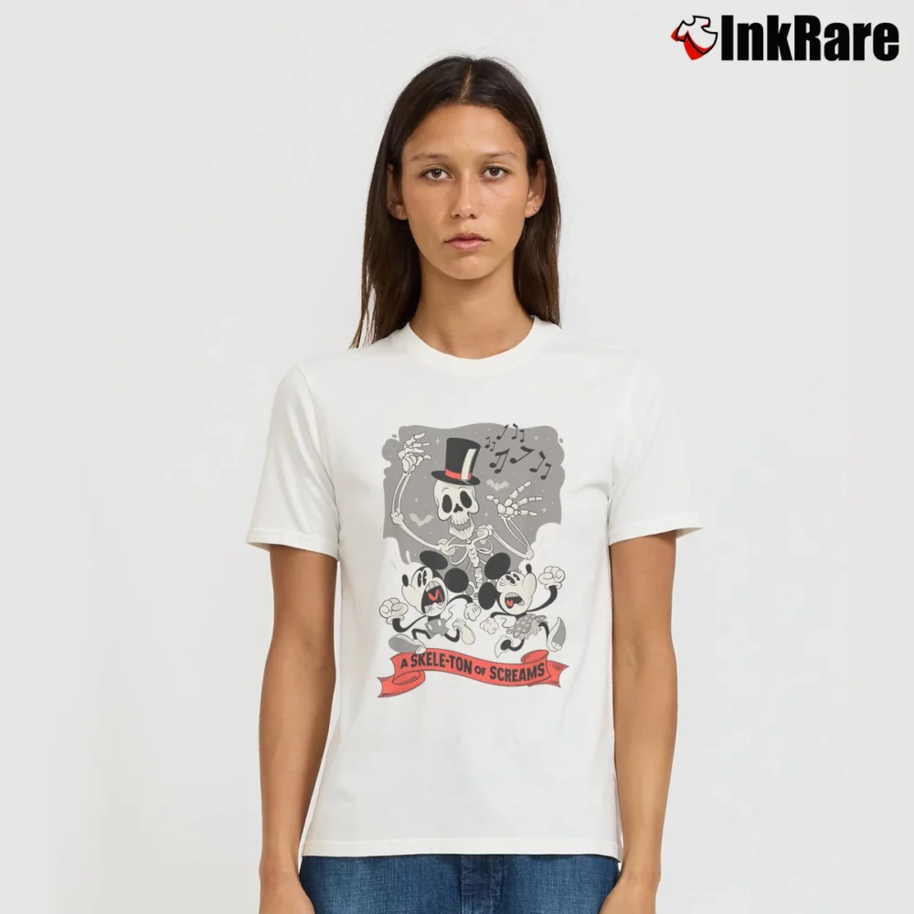 Women’s Disney Mickey And Friends Skeleton Of Screams Halloween T-Shirt in white | Soft, Flattering Fit