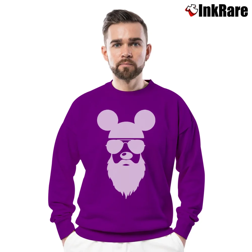 Men’s Disney Mickey Beard Sunglasses Graphic Crewneck Sweatshirt in purple | Cozy Fabric, Clean Style