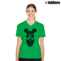 Women’s Disney Mickey Beard Sunglasses Graphic Vintage V-Neck Tee in irish green | Chic Neckline, Soft Texture