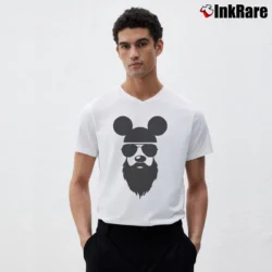 Men’s Disney Mickey Beard Sunglasses Graphic Vintage V-Neck Tee in white | Sharp, Breathable, Everyday Staple