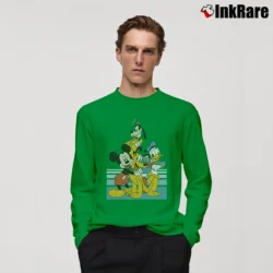 Men’s Disney Mickey Donald Goofy Pluto Group Pose Long-Sleeve Shirt in irish green | Sleek, Lightweight, Year-Round Wear