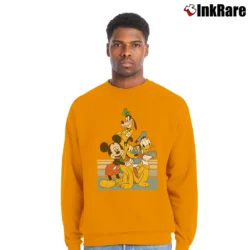 Men’s Disney Mickey Donald Goofy Pluto Group Pose Crewneck Sweatshirt in orange | Cozy Fabric, Clean Style