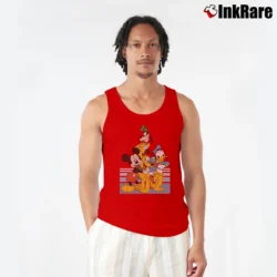Men’s Disney Mickey Donald Goofy Pluto Group Pose Tank Top in red | Breathable, Active-Friendly Design