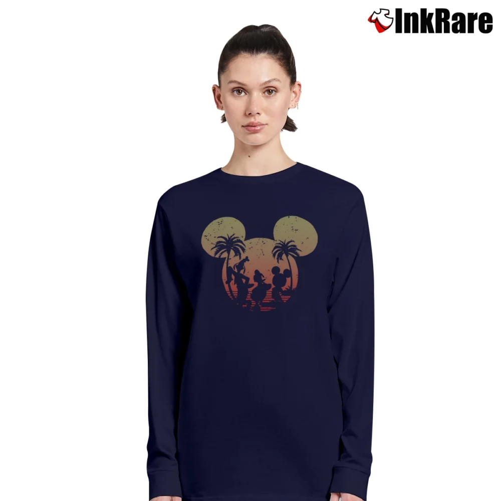 Women’s Disney Mickey Donald Goofy Sunset Graphic Long-Sleeve Top in navy | Sleek, Versatile, All-Season