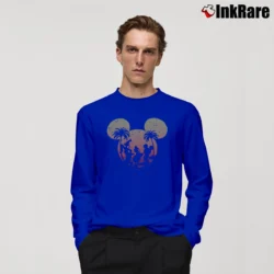 Men’s Disney Mickey Donald Goofy Sunset Graphic Long-Sleeve Shirt in royal blue | Sleek, Lightweight, Year-Round Wear