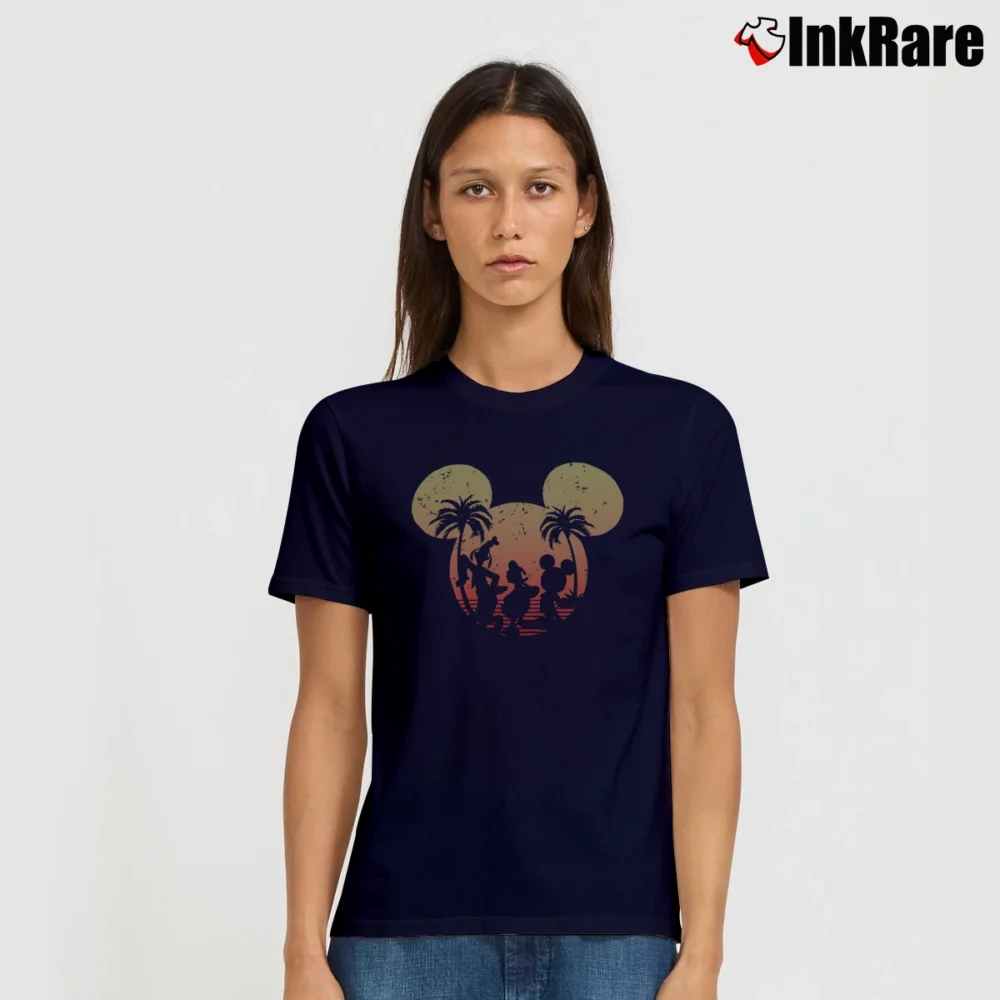 Women’s Disney Mickey Donald Goofy Sunset Graphic Signature T-Shirt in navy | Soft, Flattering Fit