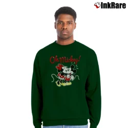 Men’s Disney Mickey Minnie Oh Mickey Crewneck Sweatshirt in forest green | Cozy Fabric, Clean Style