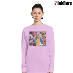 Women’s Disney Mickey Minnie Pluto Donald Goofy Funny Graphic Long-Sleeve Top in light pink | Sleek, Versatile, All-Season