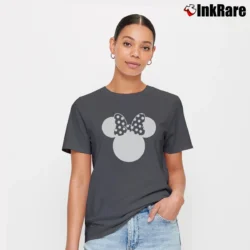 Women’s Disney Mickey Minnie Speckled Ribbon Cute Signature T-Shirt in charcoal | Soft, Flattering Fit