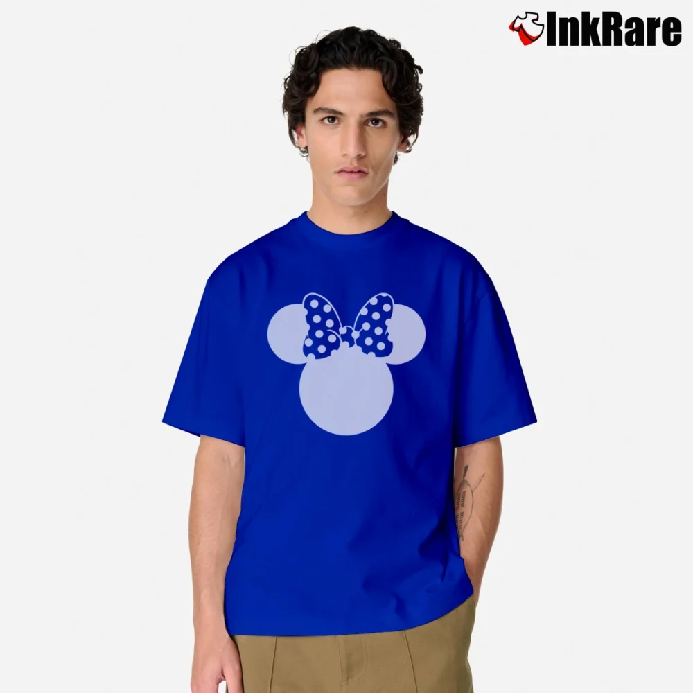 Men’s Disney Mickey Minnie Speckled Ribbon Cute Classic T-Shirt in royal blue | Soft, Breathable Everyday Wear