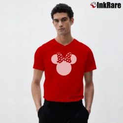 Men’s Disney Mickey Minnie Speckled Ribbon Cute V-Neck Tee in red | Sharp, Breathable, Everyday Staple