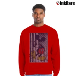 Men’s Disney Mickey Mouse American Flag Funny Graphic Crewneck Sweatshirt in red | Cozy Fabric, Clean Style