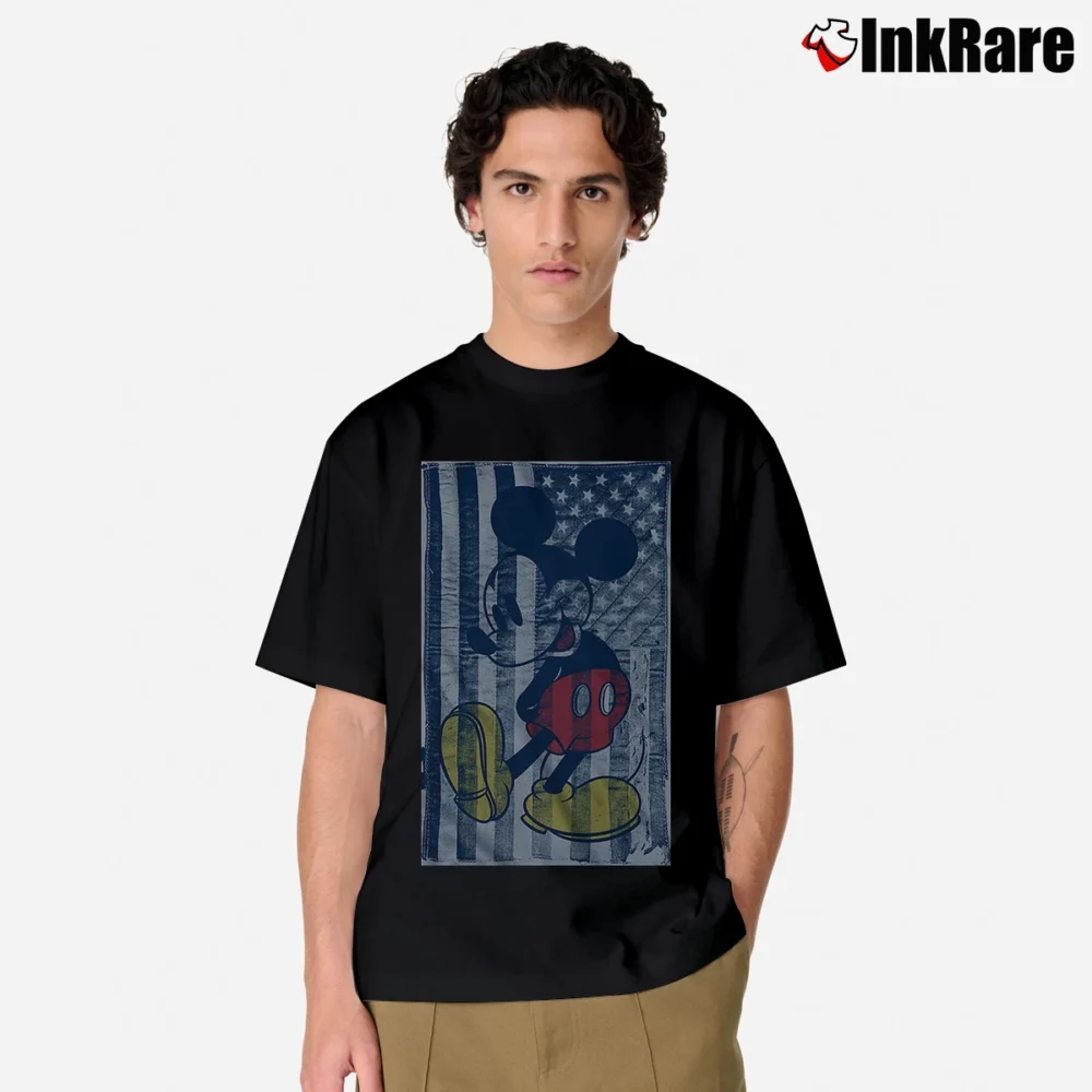 Men’s Disney Mickey Mouse American Flag Funny Graphic Classic T-Shirt in black | Soft, Breathable Everyday Wear