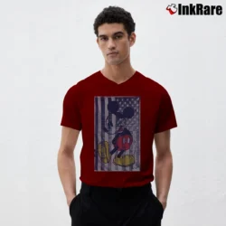 Men’s Disney Mickey Mouse American Flag Funny Graphic V-Neck Tee in maroon | Sharp, Breathable, Everyday Staple