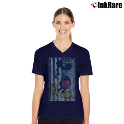 Women’s Disney Mickey Mouse American Flag Funny Graphic V-Neck Tee in navy | Chic Neckline, Soft Texture