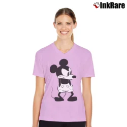 Women’s Disney Mickey Mouse Angry V-Neck Tee in light pink | Chic Neckline, Soft Texture