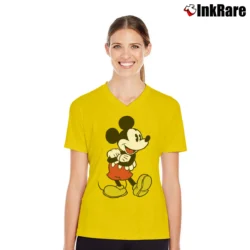 Women’s Disney Mickey Mouse Arms Crossed V-Neck Tee in yellow | Chic Neckline, Soft Texture