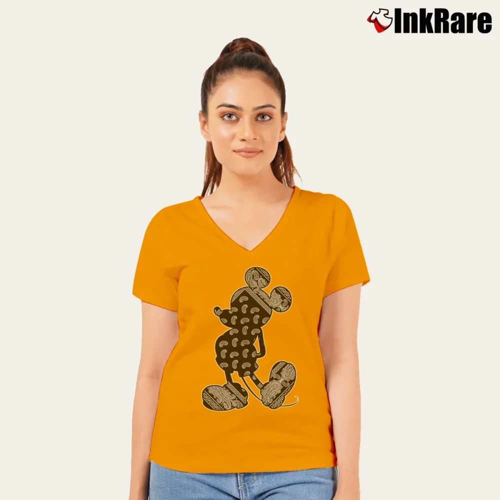 Women’s Disney Mickey Mouse Bandana V-Neck Tee in orange | Chic Neckline, Soft Texture