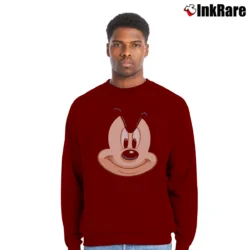 Men’s Disney Mickey Mouse Big Face Smile Crewneck Sweatshirt in maroon | Cozy Fabric, Clean Style