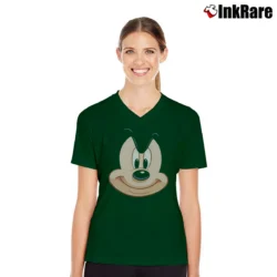 Women’s Disney Mickey Mouse Big Face Smile V-Neck Tee in forest green | Chic Neckline, Soft Texture