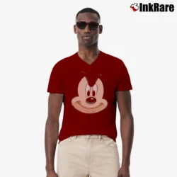 Men’s Disney Mickey Mouse Big Face Smile V-Neck Tee in maroon | Sharp, Breathable, Everyday Staple