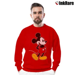 Men’s Disney Mickey Mouse Classic Pose Crewneck Sweatshirt in red | Cozy Fabric, Clean Style