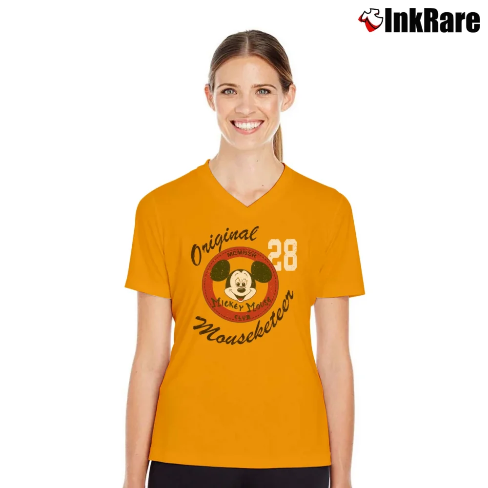 Women’s Disney Mickey Mouse Club Mouseketeer V-Neck Tee in orange | Chic Neckline, Soft Texture