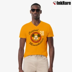 Men’s Disney Mickey Mouse Club Mouseketeer V-Neck Tee in orange | Sharp, Breathable, Everyday Staple