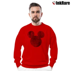 Men’s Disney Mickey Mouse Distressed Head Silhouette Crewneck Sweatshirt in red | Cozy Fabric, Clean Style