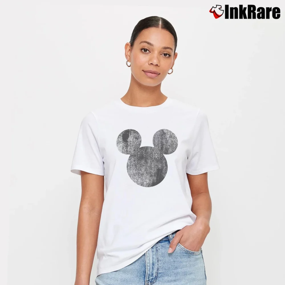 Women’s Disney Mickey Mouse Distressed Head Silhouette Signature T-Shirt in white | Soft, Flattering Fit