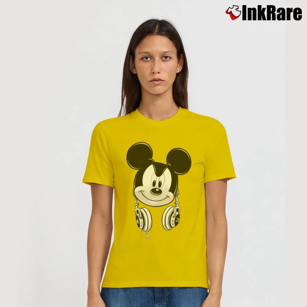 Women’s Disney Mickey Mouse Dj Headphones Signature T-Shirt in yellow | Soft, Flattering Fit