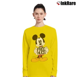 Women’s Disney Mickey Mouse Free Hugs Funny Long-Sleeve Top in yellow | Sleek, Versatile, All-Season