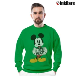 Men’s Disney Mickey Mouse Free Hugs Funny Crewneck Sweatshirt in irish green | Cozy Fabric, Clean Style