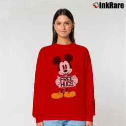 Women’s Disney Mickey Mouse Free Hugs Funny Relaxed Sweatshirt in red | Soft, Laid-Back Vibe