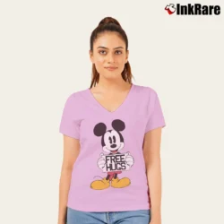 Women’s Disney Mickey Mouse Free Hugs Funny V-Neck Tee in light pink | Chic Neckline, Soft Texture