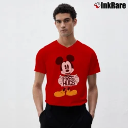 Men’s Disney Mickey Mouse Free Hugs Funny V-Neck Tee in red | Sharp, Breathable, Everyday Staple