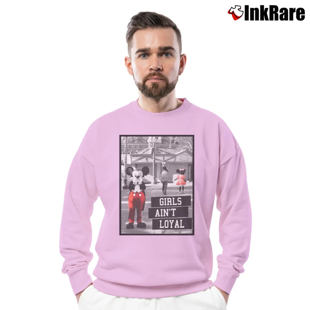 Men’s Disney Mickey Mouse Girls Ain't Loyal Crewneck Sweatshirt in light pink | Cozy Fabric, Clean Style