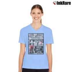 Women’s Disney Mickey Mouse Girls Ain't Loyal V-Neck Tee in light blue | Chic Neckline, Soft Texture
