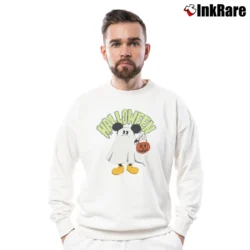 Men’s Disney Mickey Mouse Happy Halloween Trick Or Treat Crewneck Sweatshirt in white | Cozy Fabric, Clean Style
