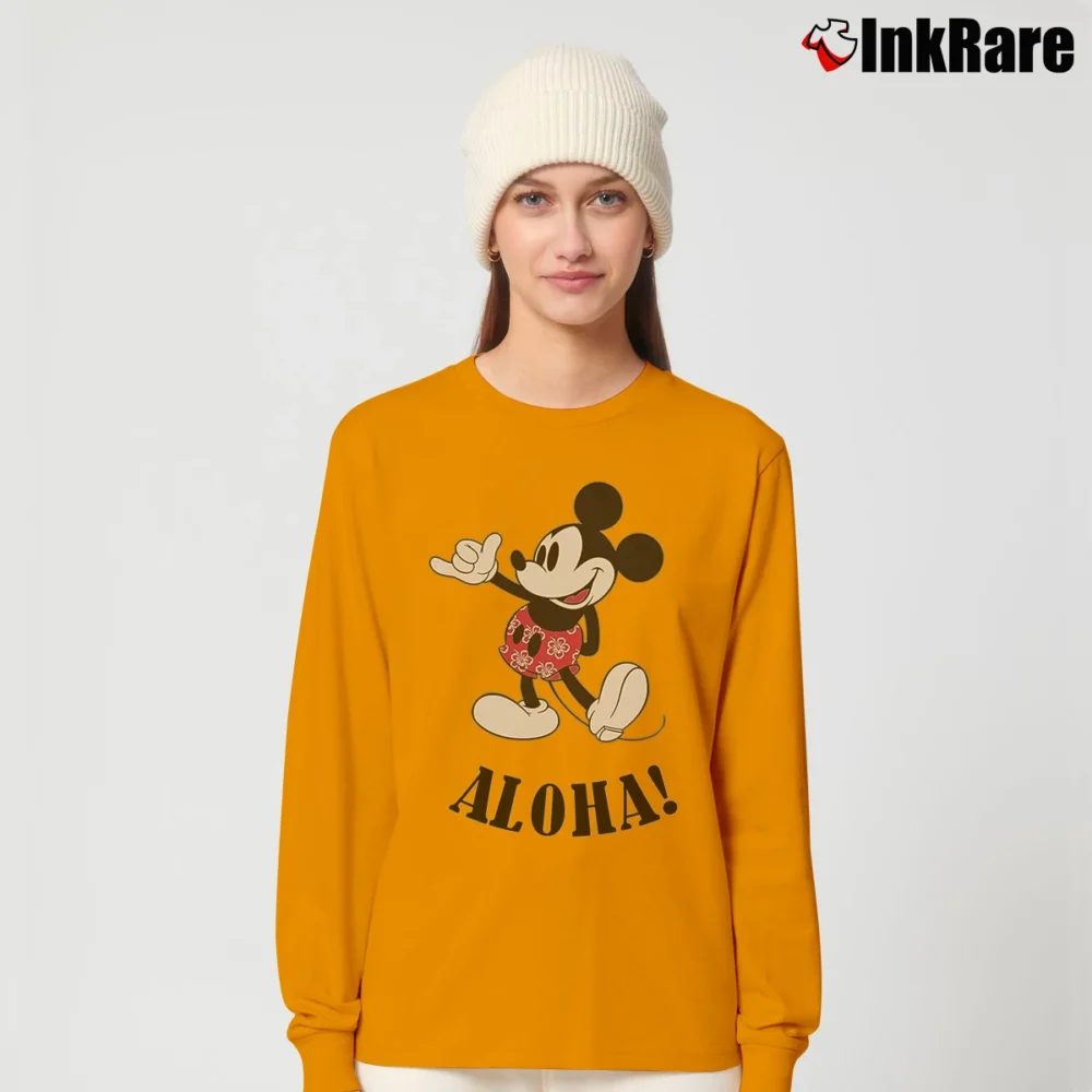 Women’s Disney Mickey Mouse Hawaii Aloha Long-Sleeve Top in orange | Sleek, Versatile, All-Season