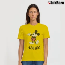 Women’s Disney Mickey Mouse Hawaii Aloha Signature T-Shirt in yellow | Soft, Flattering Fit