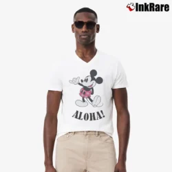 Men’s Disney Mickey Mouse Hawaii Aloha V-Neck Tee in white | Sharp, Breathable, Everyday Staple