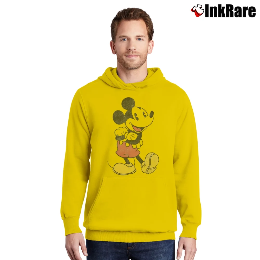 Men’s Disney Mickey Mouse Lean Forward Retro Classic Pullover Hoodie in yellow | Cozy, Durable, Modern Fit