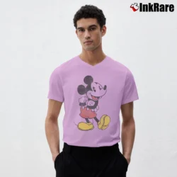 Men’s Disney Mickey Mouse Lean Forward Retro Classic V-Neck Tee in light pink | Sharp, Breathable, Everyday Staple