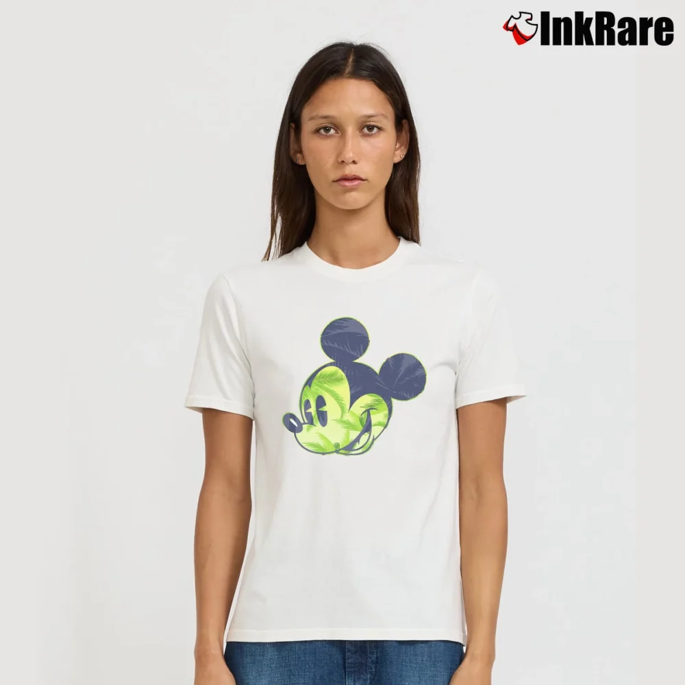 Women’s Disney Mickey Mouse Palm Tree Head Fashion Signature T-Shirt in white | Soft, Flattering Fit