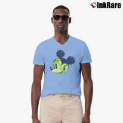 Men’s Disney Mickey Mouse Palm Tree Head Fashion V-Neck Tee in light blue | Sharp, Breathable, Everyday Staple